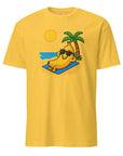 Close-up of banana on the beach print detailed and playful summer fruit design.