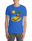 Model wearing Beach Banana T-shirt stylish and fun summer streetwear for fruit lovers. Comfortable unisex fit.