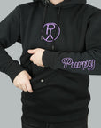 Hoodie black with purple very comfortable and for every day, for everyone. unisex sweater with big pocket. Purpy Design On Earth