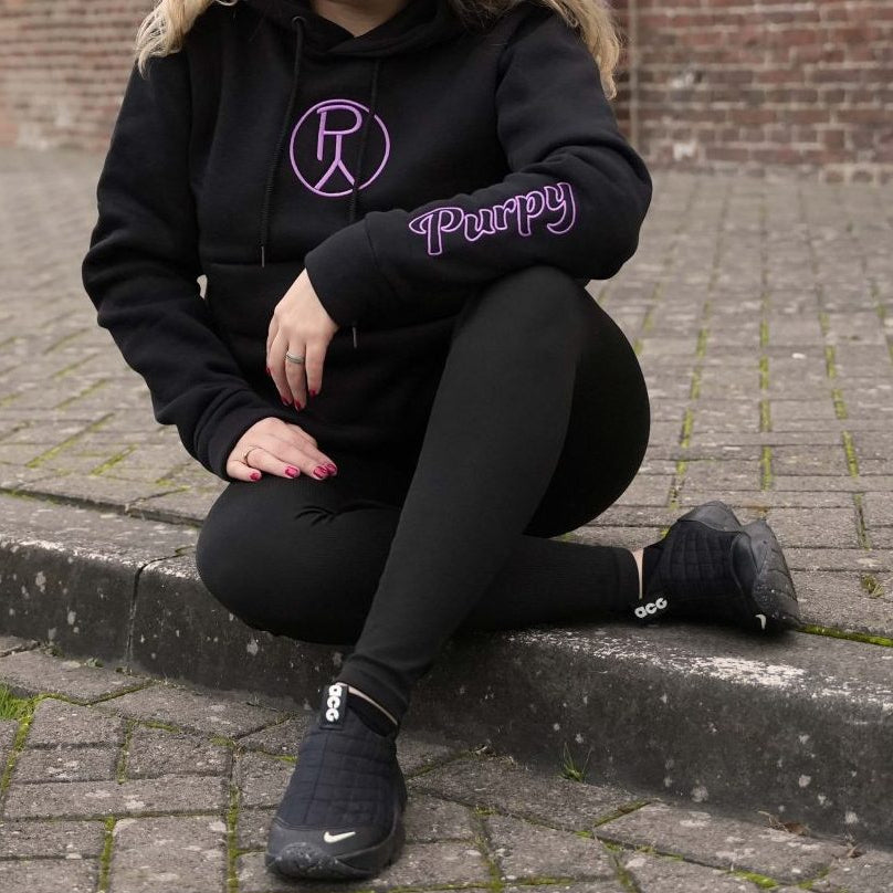 Black Purpy hoodie comfortable and for every occasion on girl model