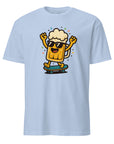 Vooraanzicht van Blije Bier T-shirt vrolijk ontwerp met lachend bierglas in cartoonstijl. Ideaal voor feestjes en bierliefhebbers. Unisex model.