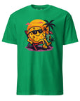 Model wearing Cheese on the Beach T-shirt playful summer streetwear for cheese lovers. Comfortable unisex fit.