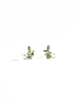 Uniquely designed golden cherry earrings with pearl and zirconia, a refined accessory.