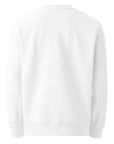 Back view of white unisex sweatshirt relaxed organic cotton fit