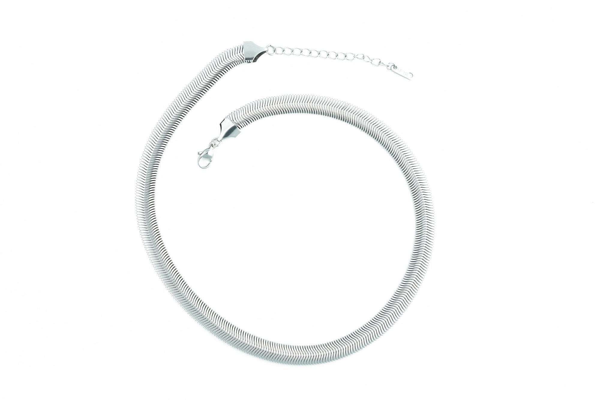 elegant silver necklace with a snake design, inspired by egyptian art