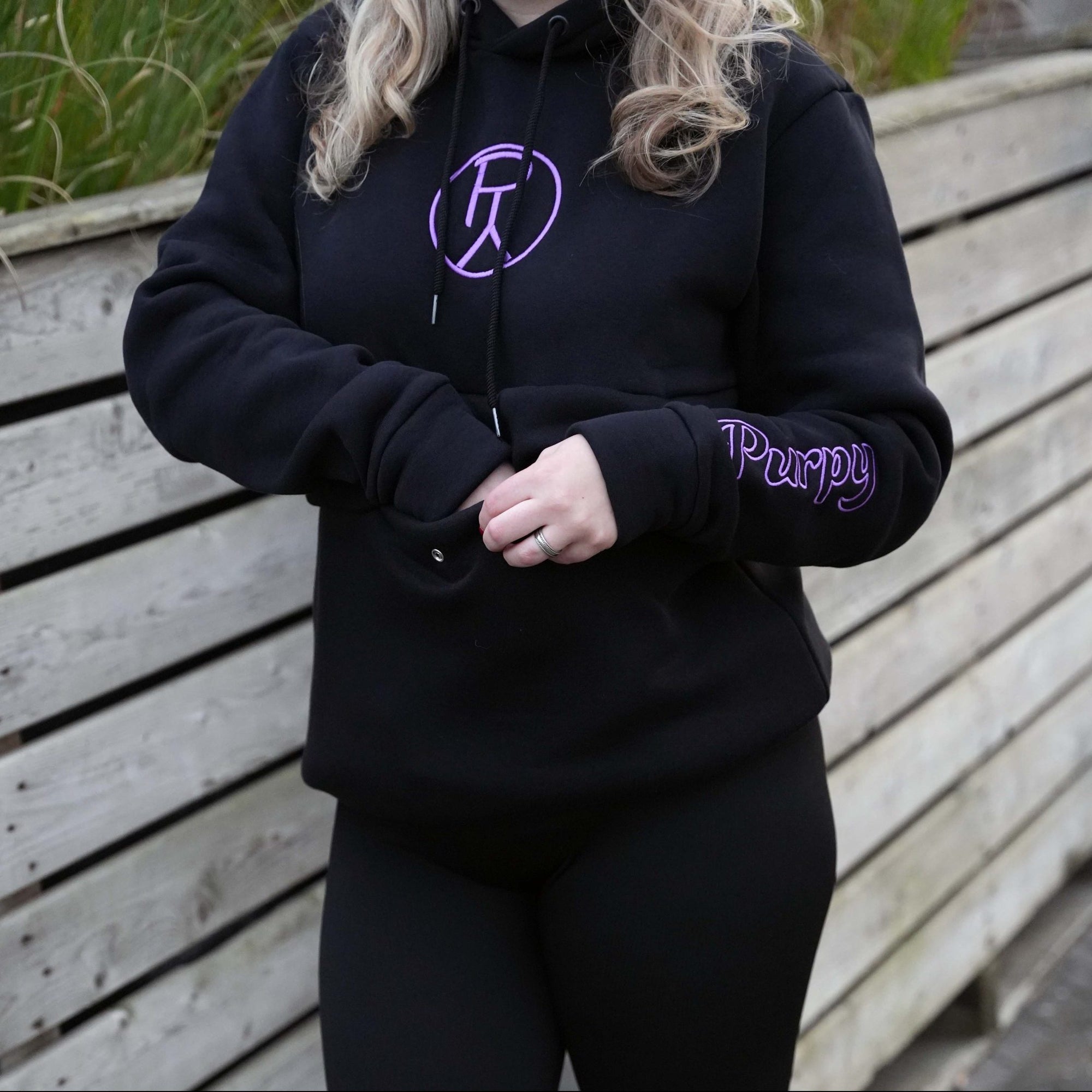 Fashion black purple hoodie versatile and casual with bag, Purpy