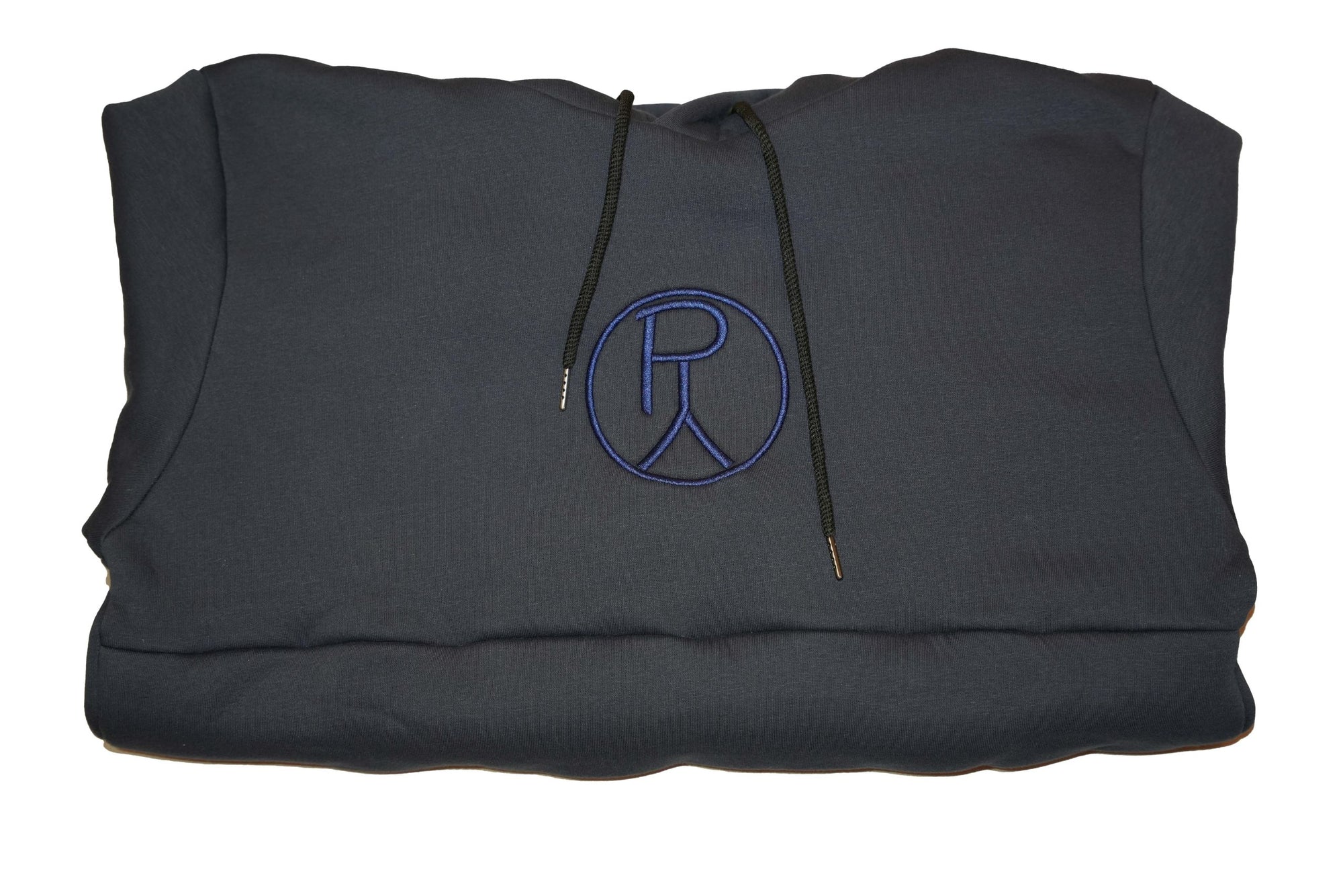 Folded designer hoodie Purpy navy logo round exclusive, at Design On Earth