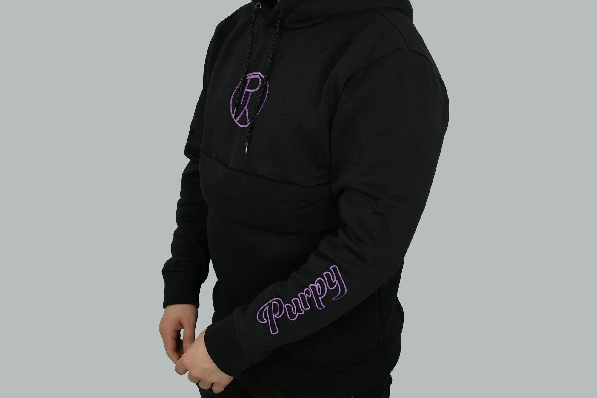 Sweater black purple hoodie classic and timeless, backpack bag Purpy