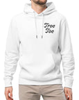 Unisex Organic Hoodie in White with Small Chest Logo, Model Front View