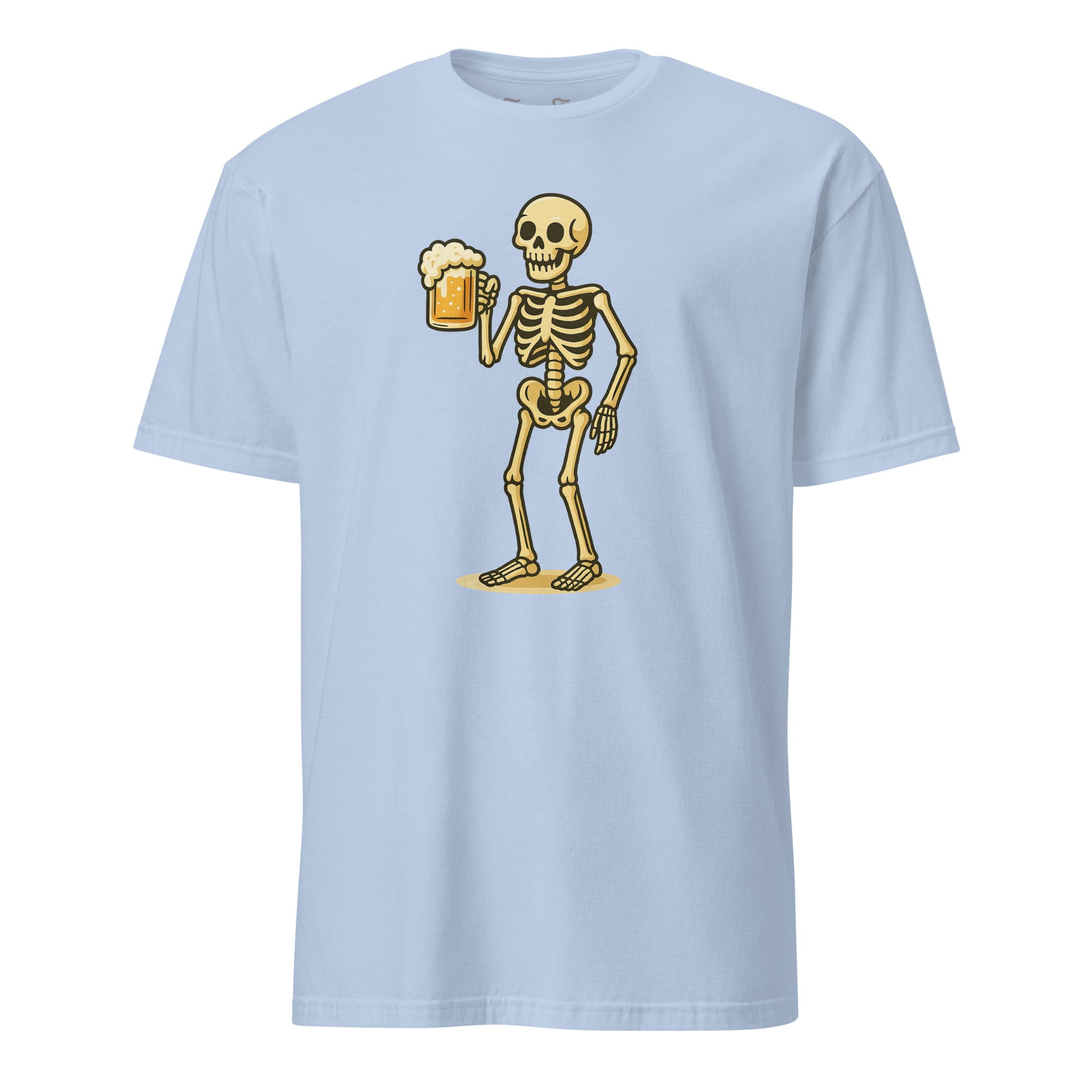 Bier Skelet T-shirt met stoere skelet en bier illustratie ideaal voor feestliefhebbers en Halloween stijl.