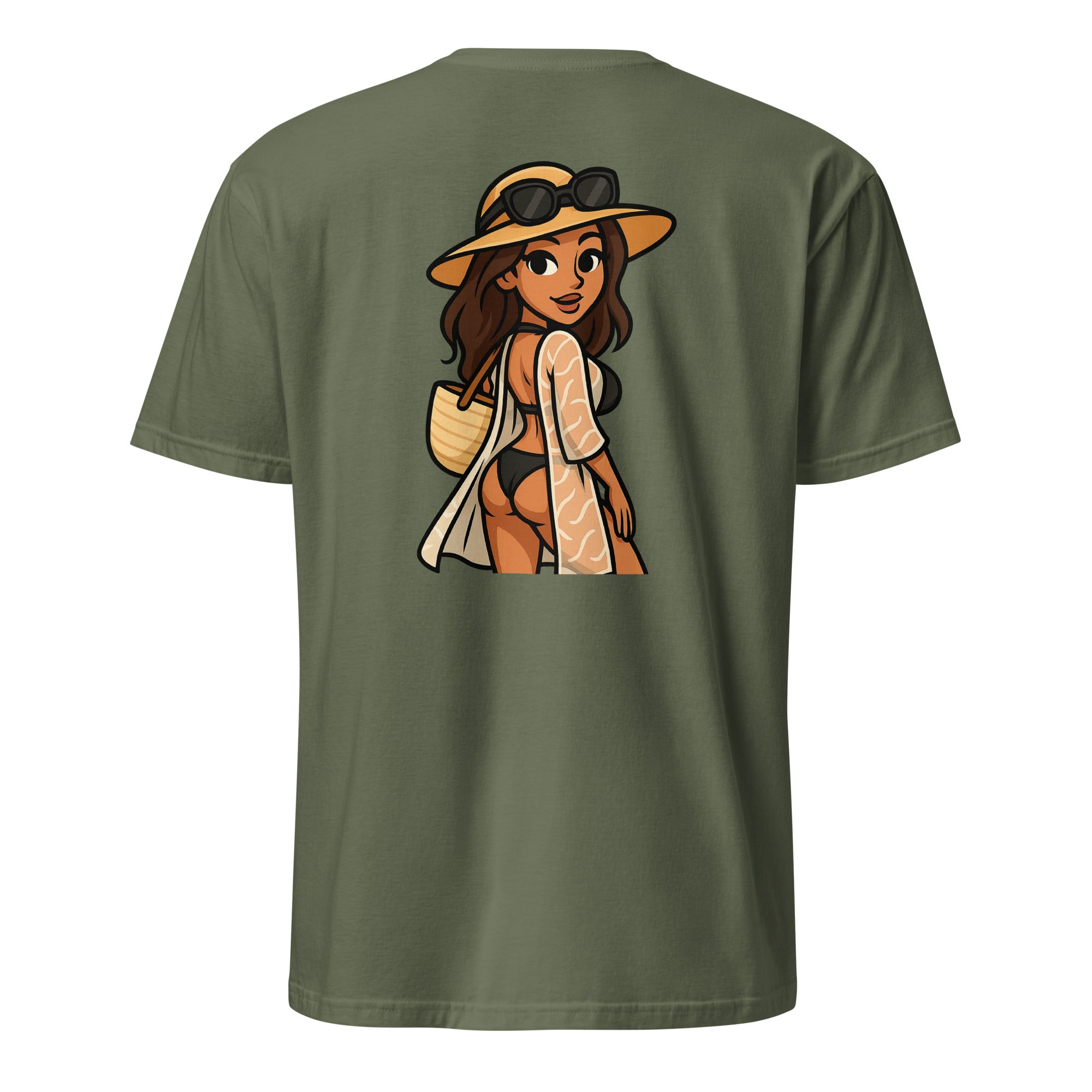 Bikini Woman T-shirt – bold and playful design with a cartoon woman in a bikini. Summer vibes and fun fashion. Unisex fit.