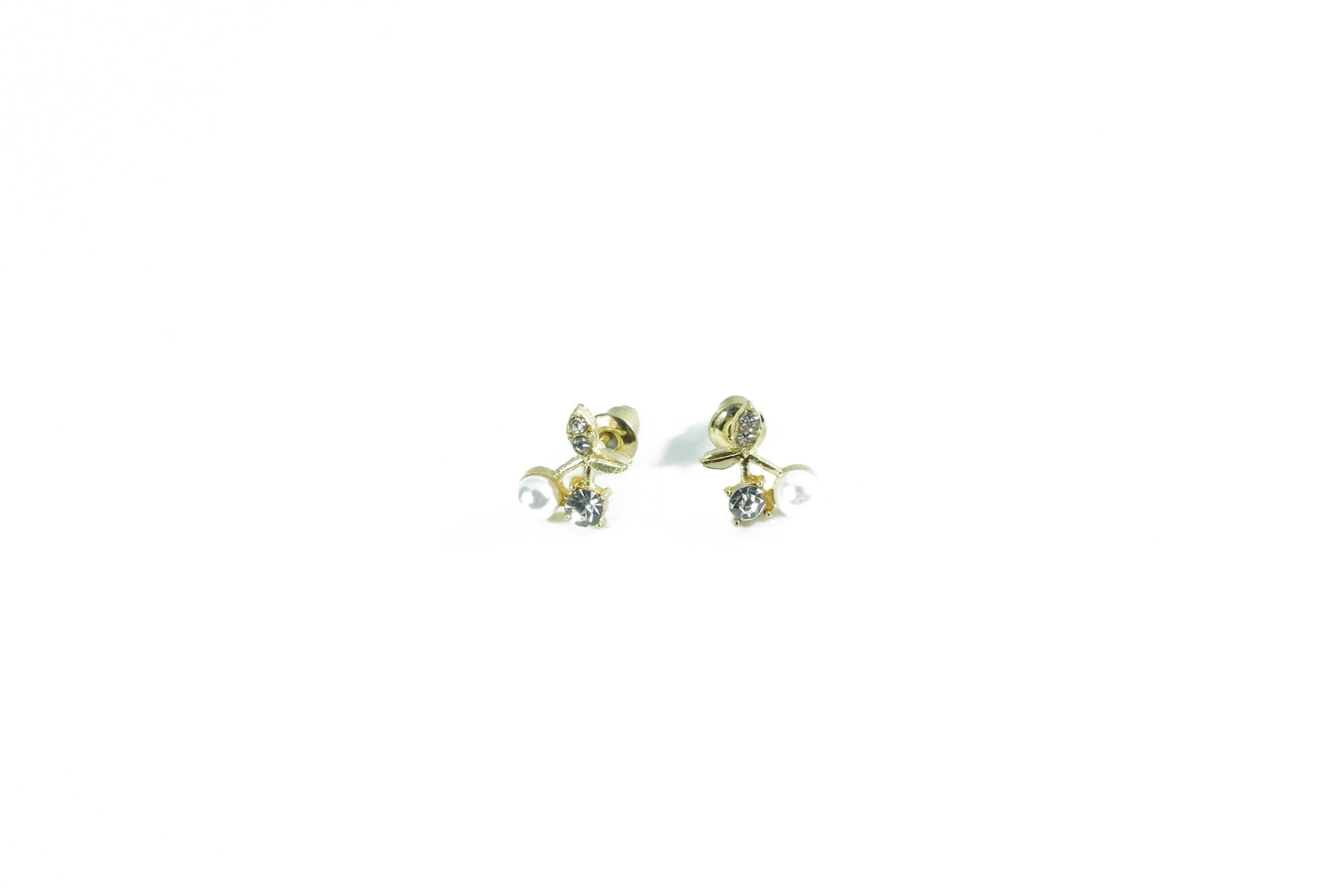 cherry earrings with pearl and gold zirconia, ideal for a stylish look. by Brendoe at Designonearth