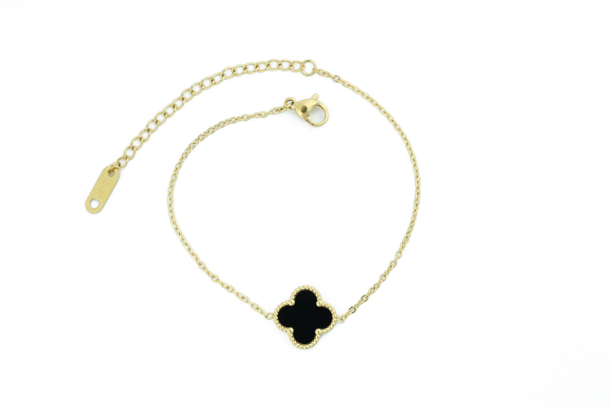 clover bracelet with black color claver and stainless steel and gold plated