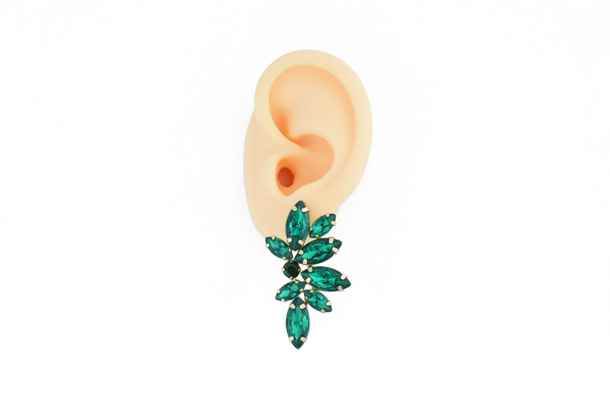 timeless earrings with green crystals, perfect for special occasions.