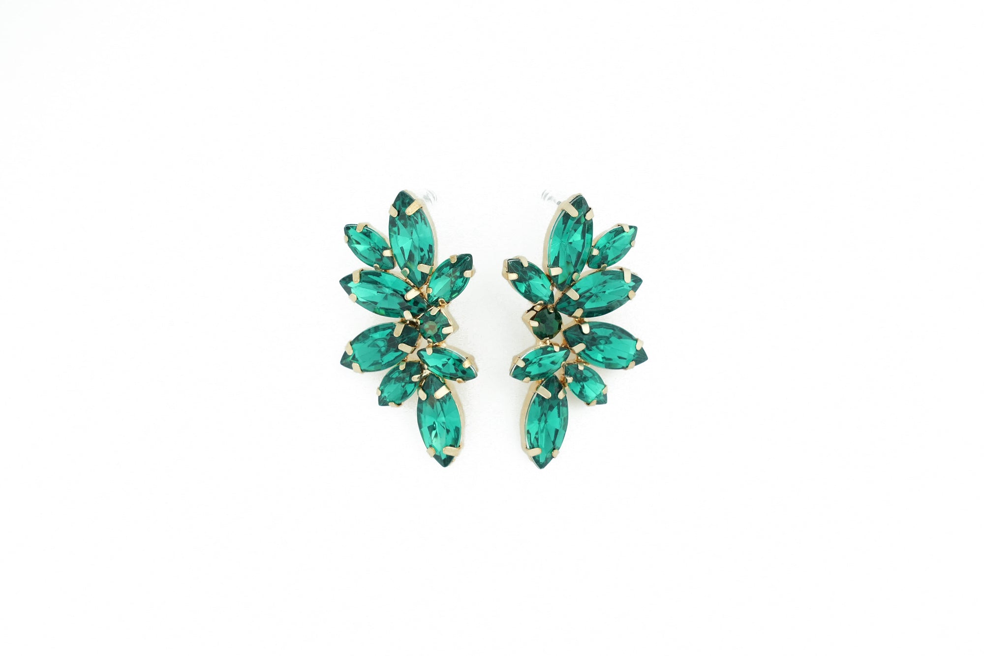 timeless earrings with green crystals, perfect for special occasions.