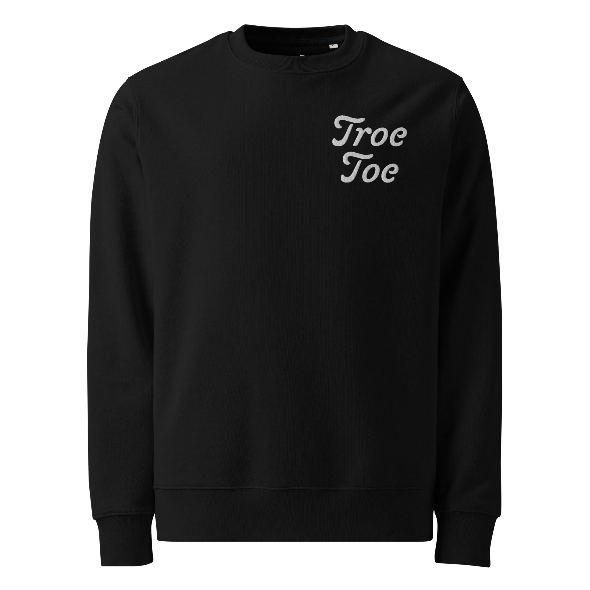 Unisex black eco-friendly sweatshirt with Troe Toe logo