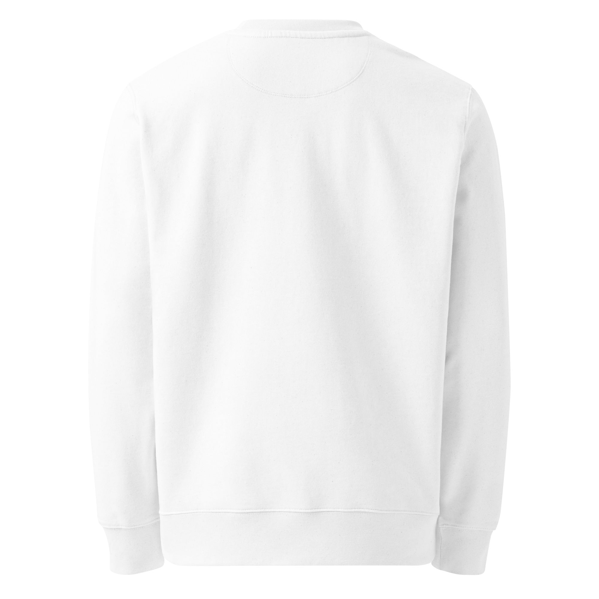 Back view of white unisex sweatshirt relaxed organic cotton fit