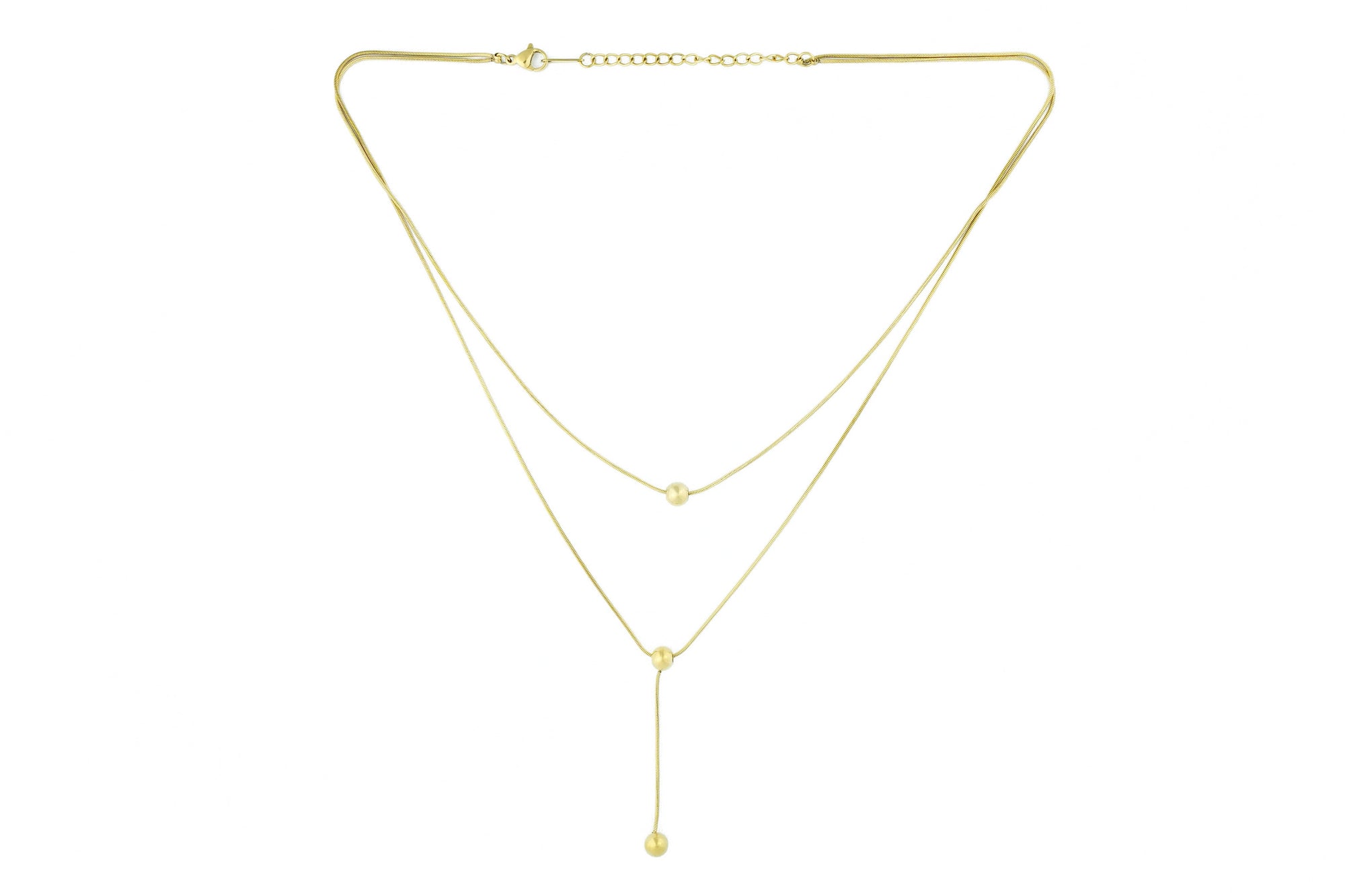 gold chain with three balls, front view