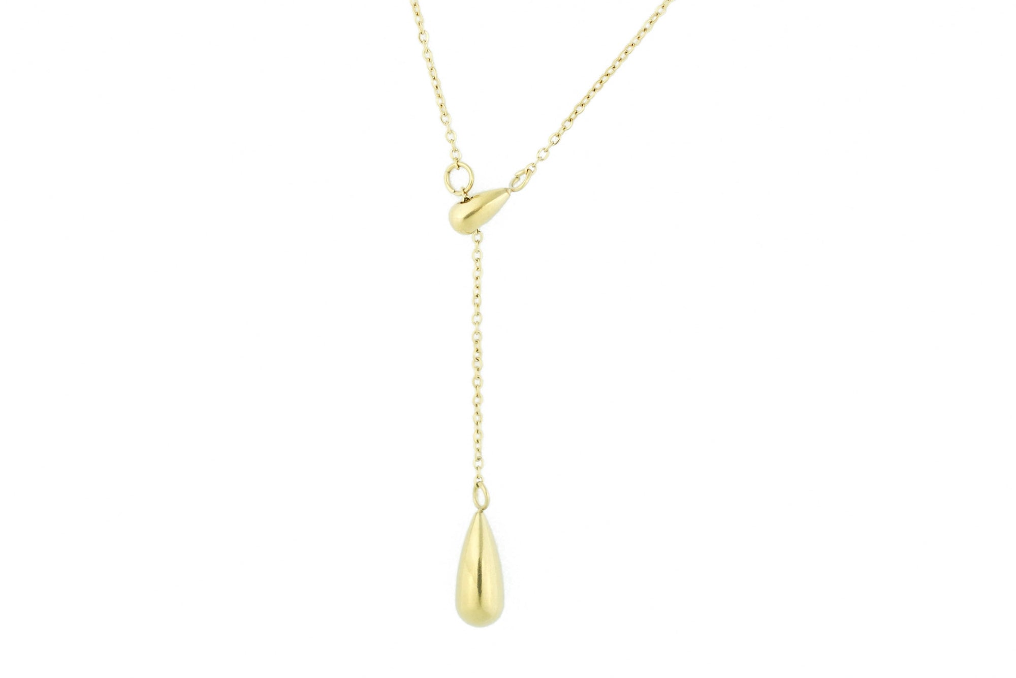 gold necklace with drop-shaped pendant, perfect for any occasion.