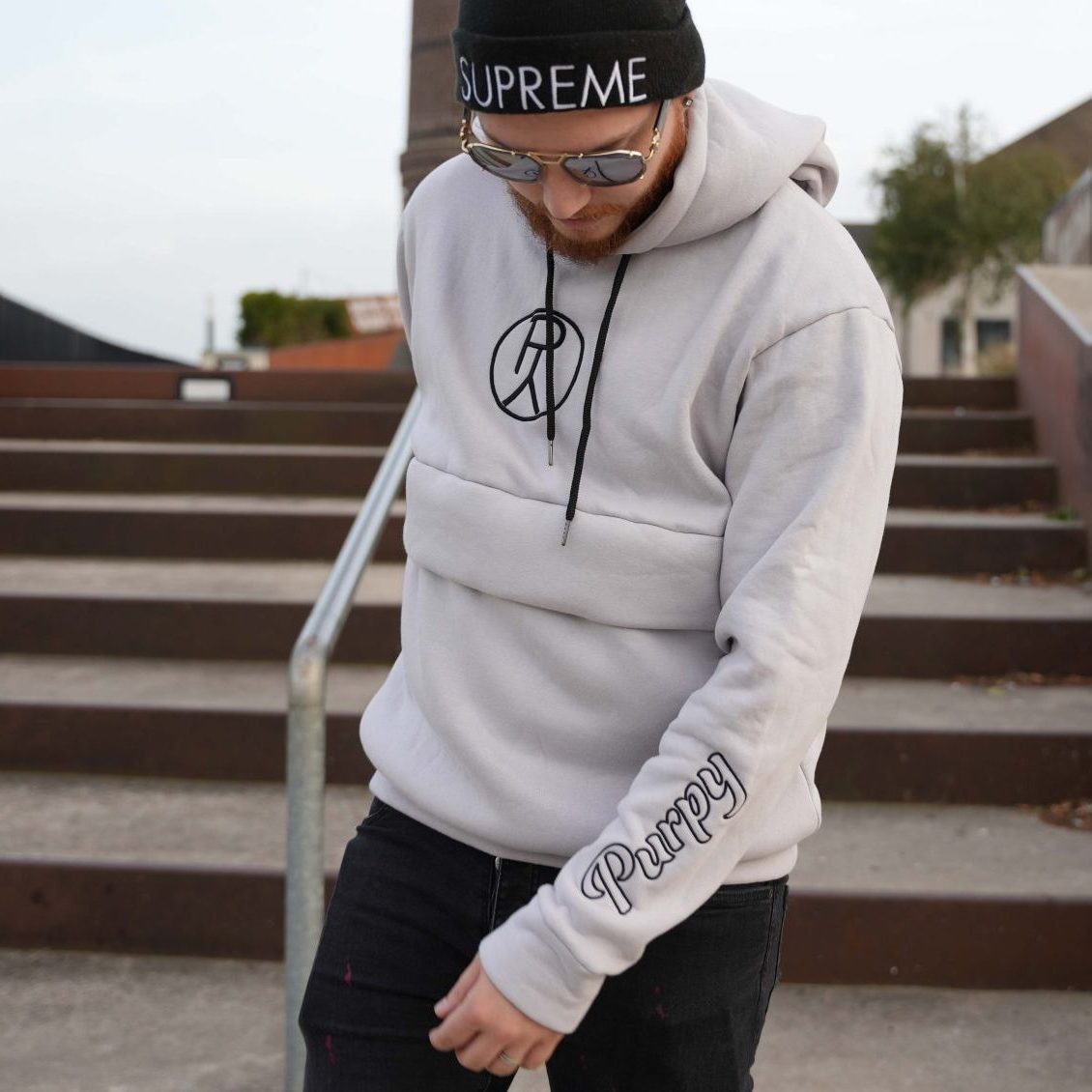 Purpy hoodie grey very comfortable hoodie worn by model
