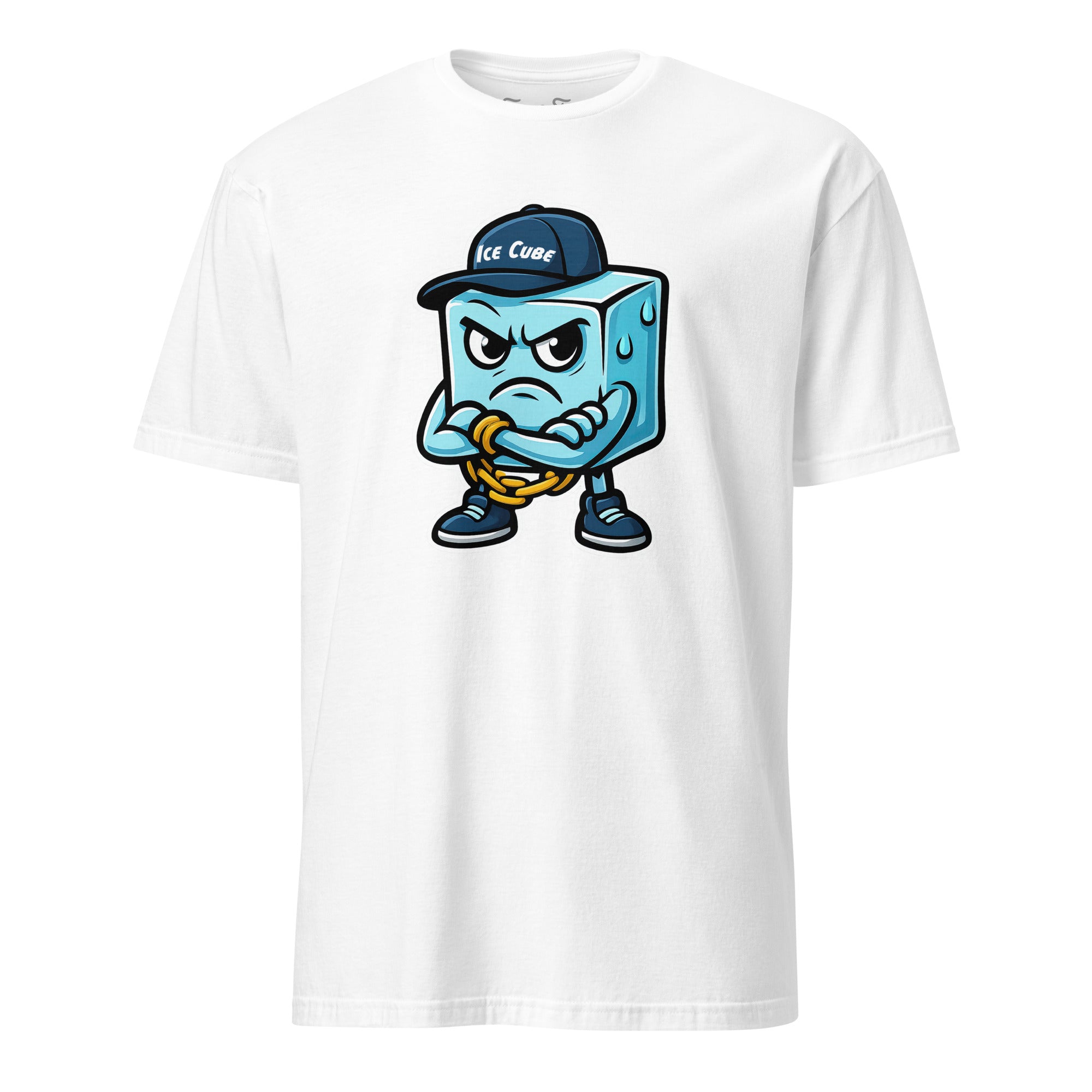 Ice Cube T-shirt fun and cool design featuring a cartoon ice cube character. Playful style for chill vibes. Unisex fit.