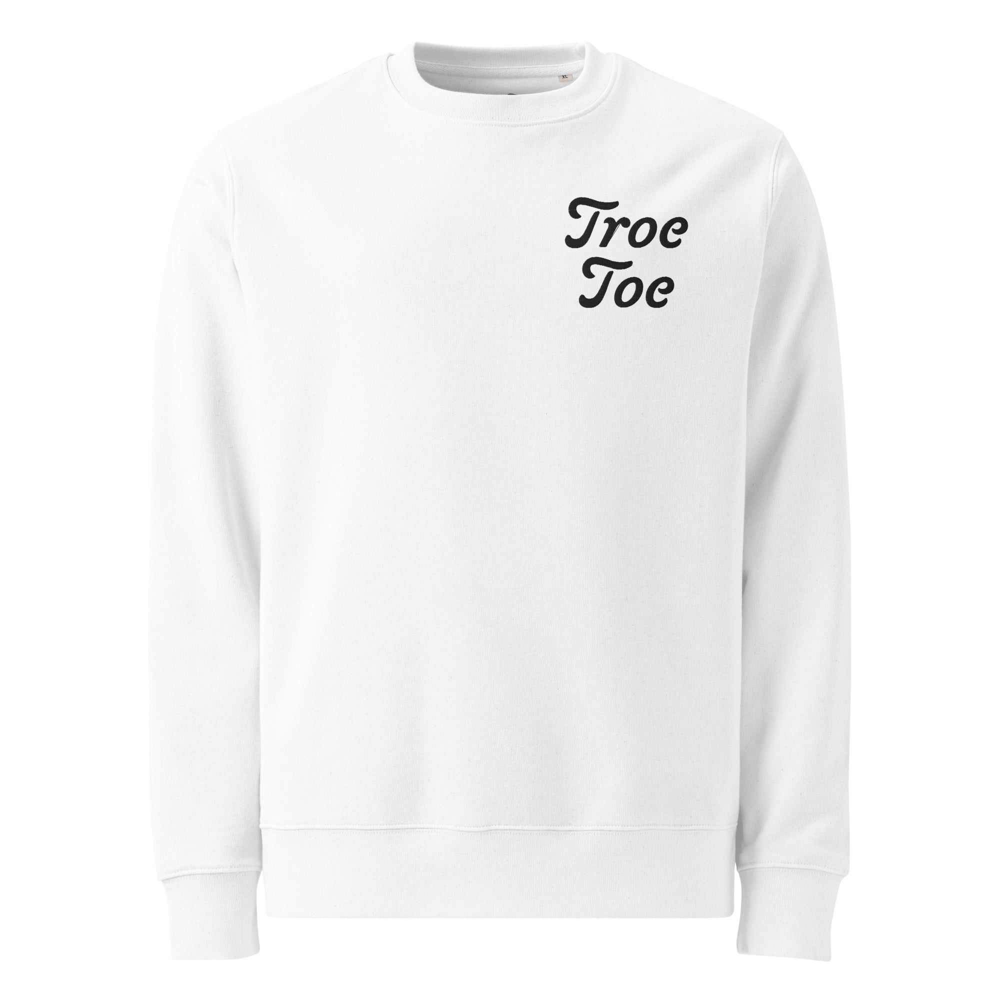 Model wearing Organic Cotton Embroidered Logo Sweatshirt in White