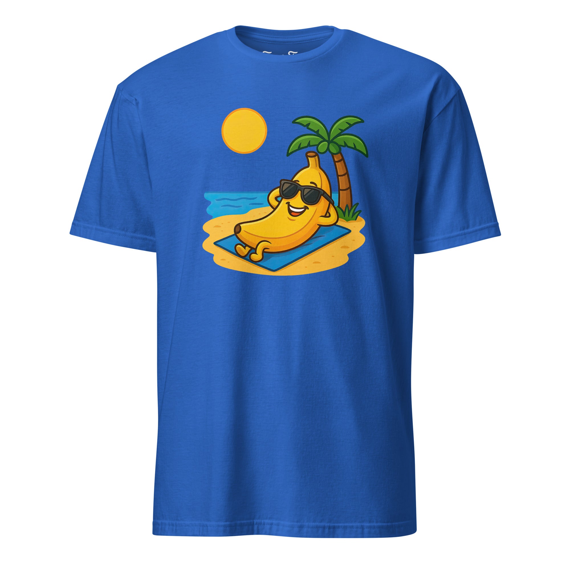 Close-up van banaan op het strand print gedetailleerd en speels zomers fruitontwerp.
