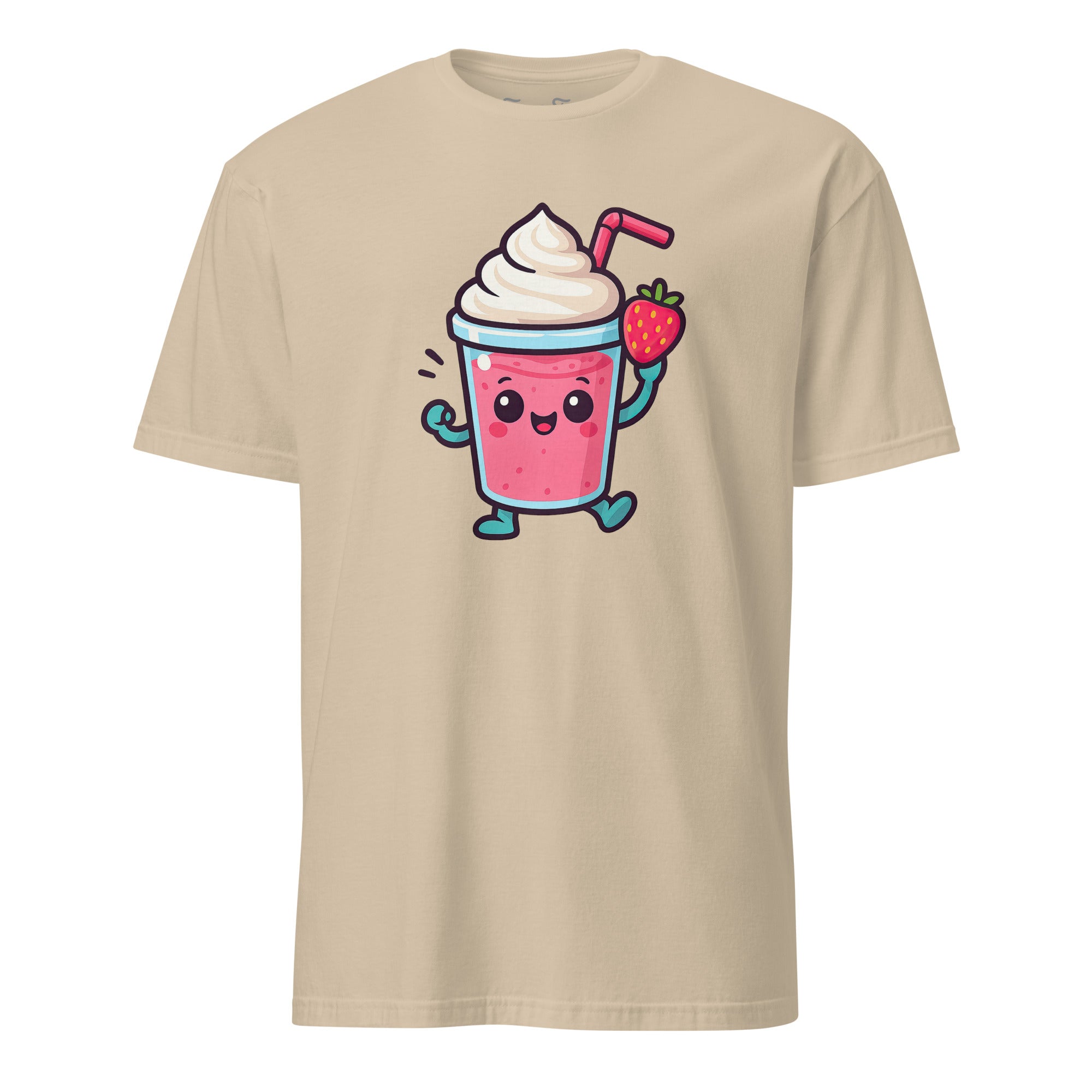 strawberry smoothie graphic playful cartoon style print with fruity colors and happy vibes.