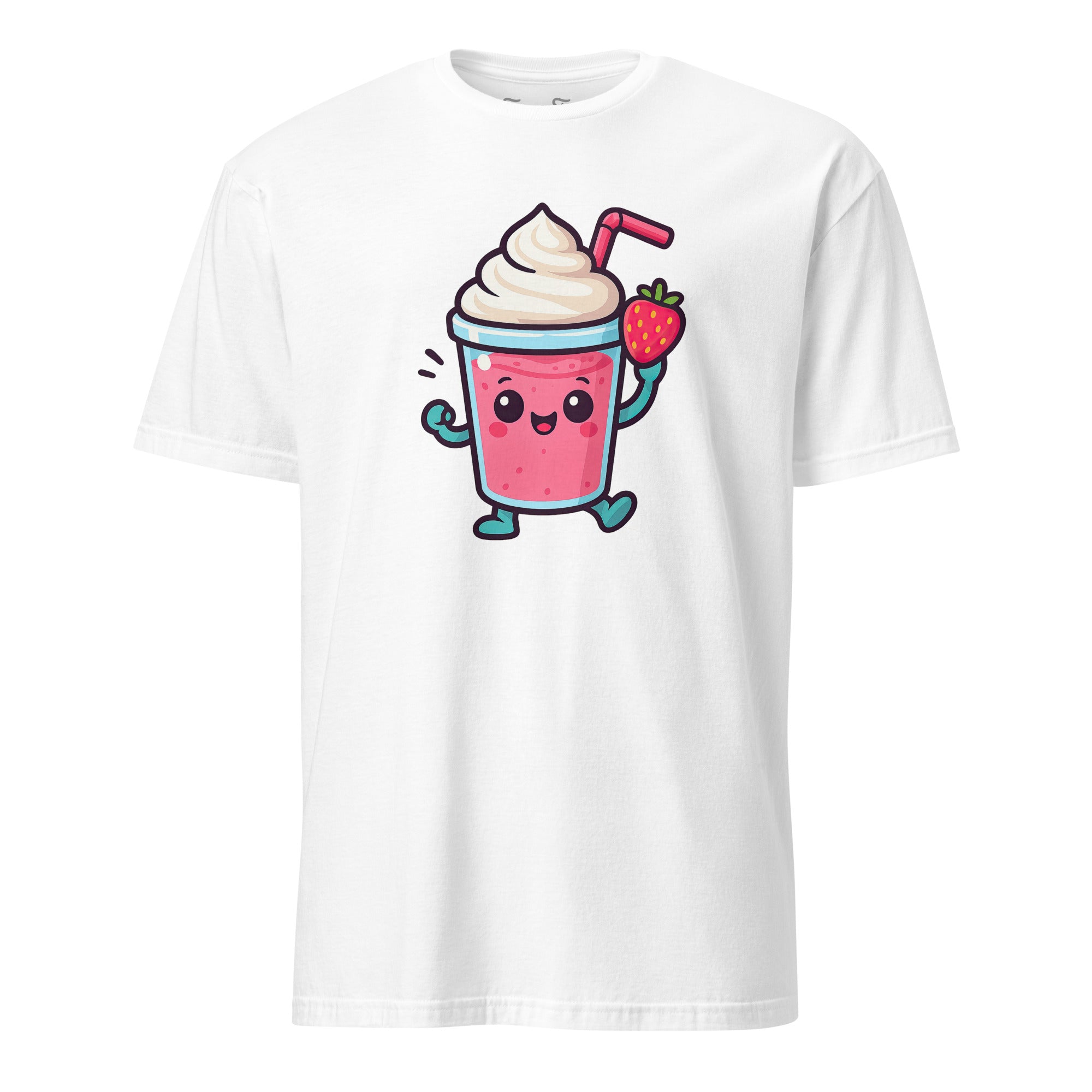 Strawberry Smoothie T-shirt cute and fruity design with smiling strawberry in a smoothie cup. Fun summer tee. 