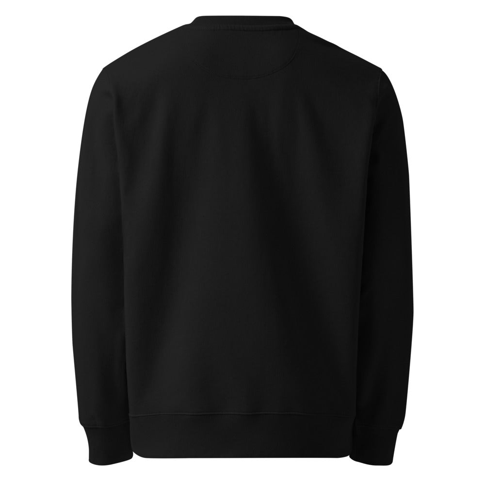Black organic cotton sweater casual look with subtle chest embroidery