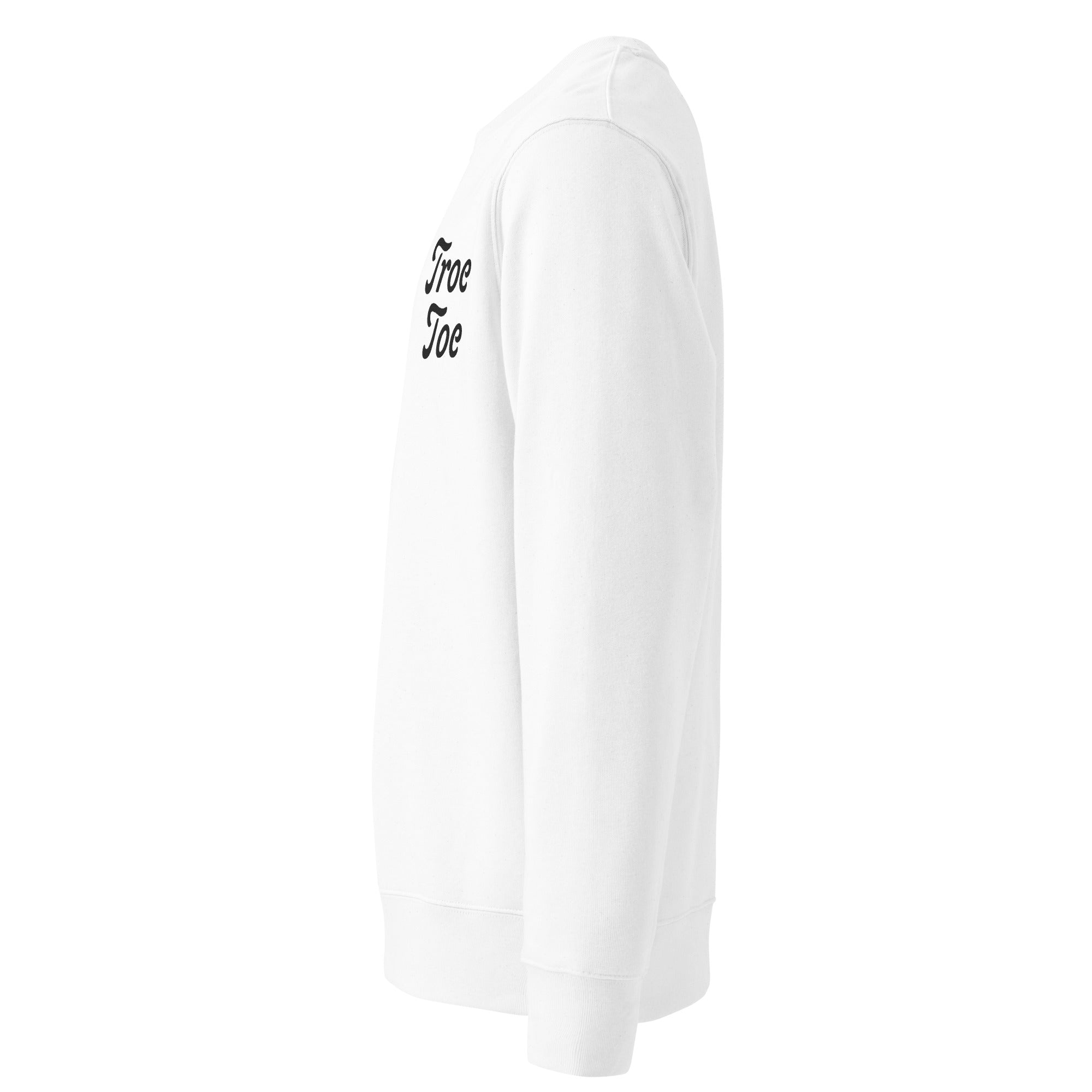 Unisex organic cotton white sweatshirt with subtle chest embroidery